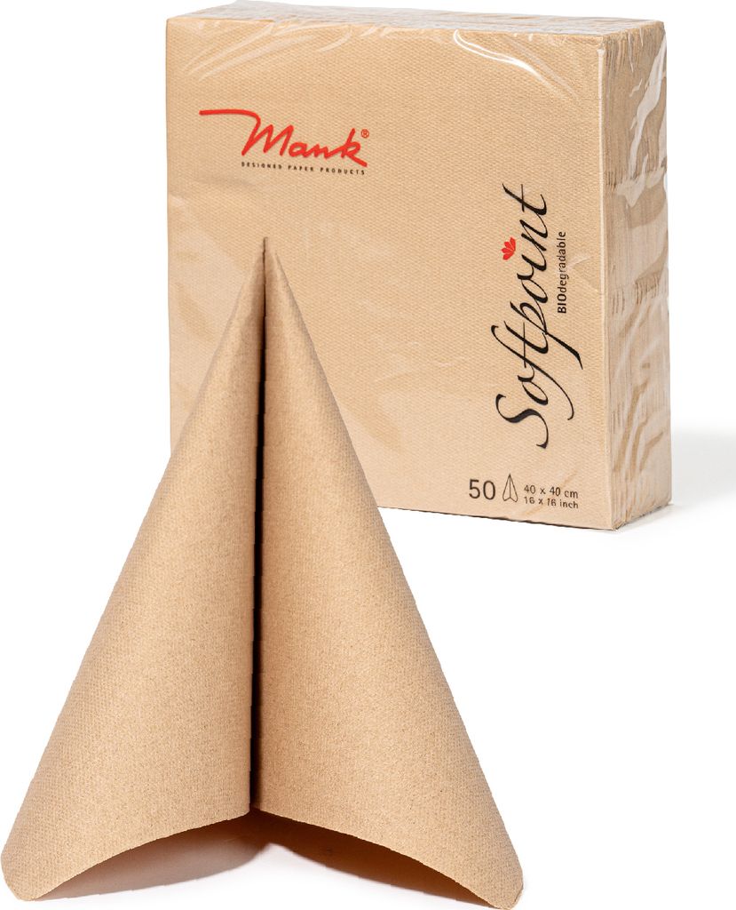 Softpoint Serviette Recycled Braun, 1/4-Falz, 40 x 40 cm, 50 Stück - Mank