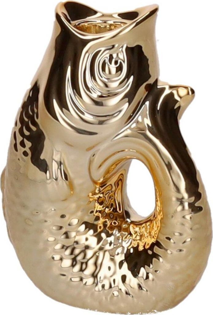 Gift Company Kerzenhalter Monsieur Carafon XS, Kerzenständer in Fisch-Form, Steingut, Gold, H 12.7 cm, 1055302021