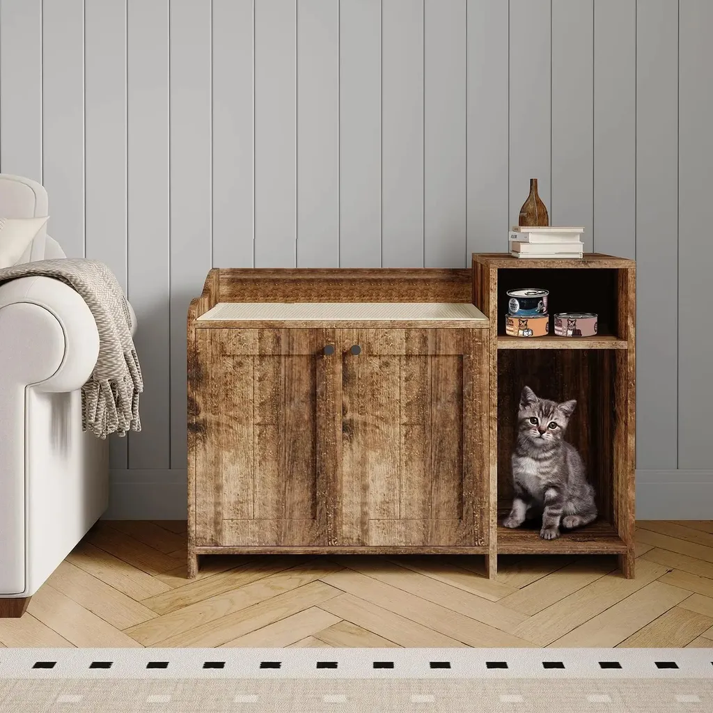 Cache litière pour chat intérieur marron rétro meuble d'appoint discret - 2