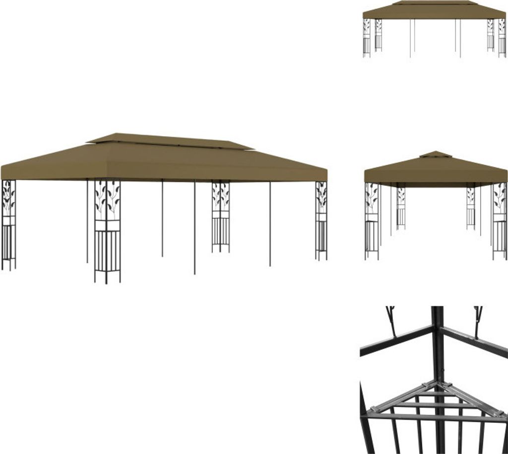 vidaXL Pavillon 6x3 m Taupe 180 g/m² - Pavillons & Partyzelte