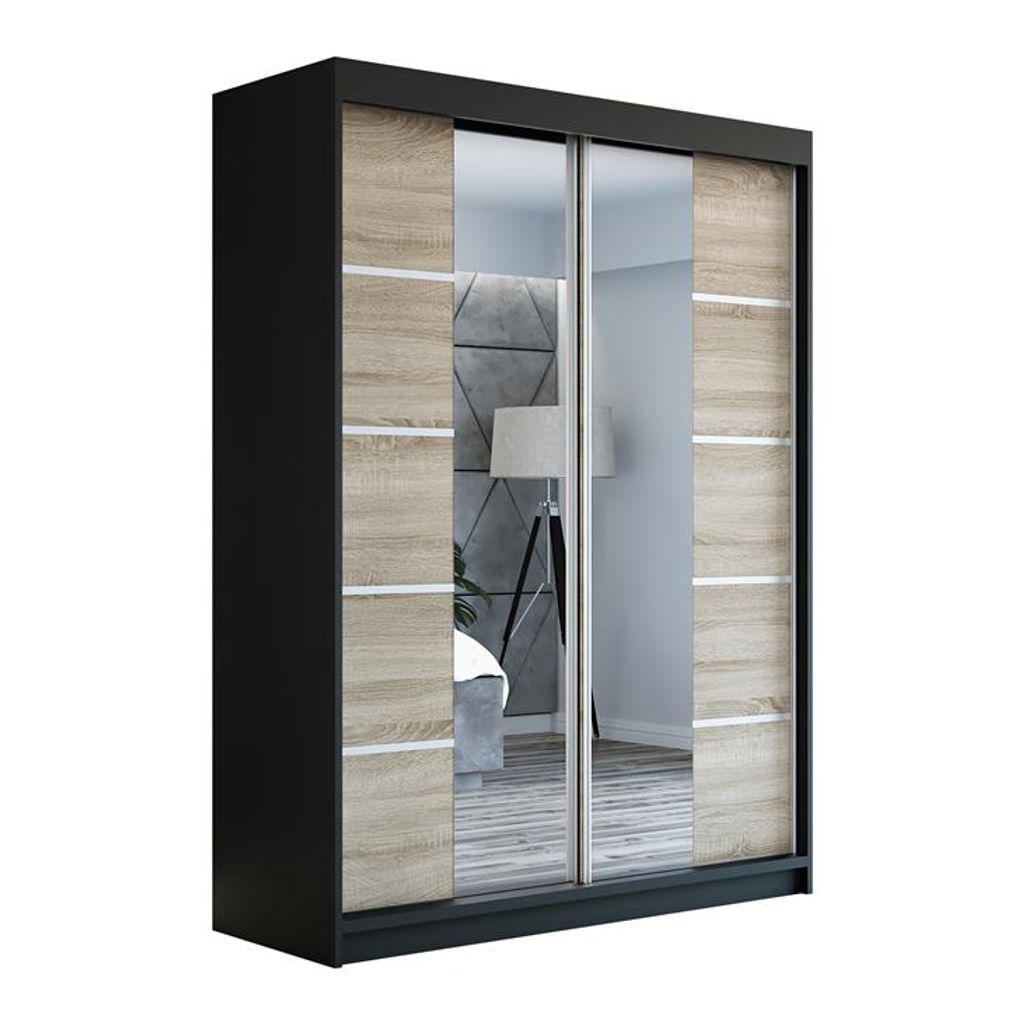 Schwebetürenschrank Kleiderschrank ERA 160 cm Schrank Garderobe Spiegel.Verschiedene Farben (Weiß, Schwarz, Somona). Möbel vom Hersteller!