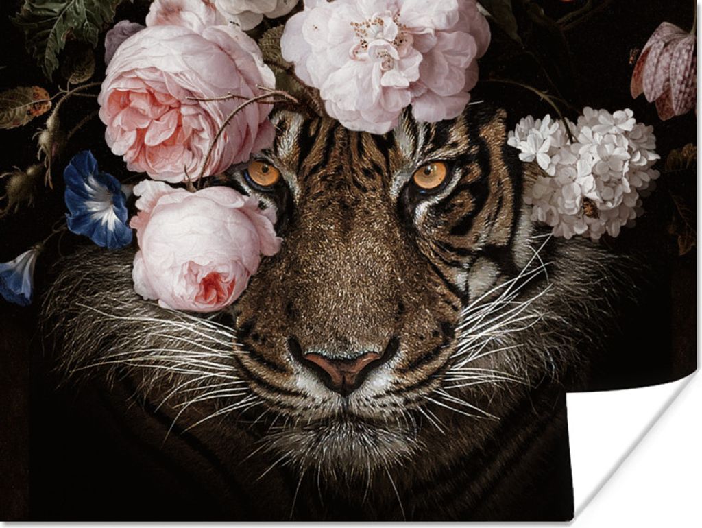 MuchoWow Poster Tiger - Blumen - Rosen 160x120 cm - Foto Plakat