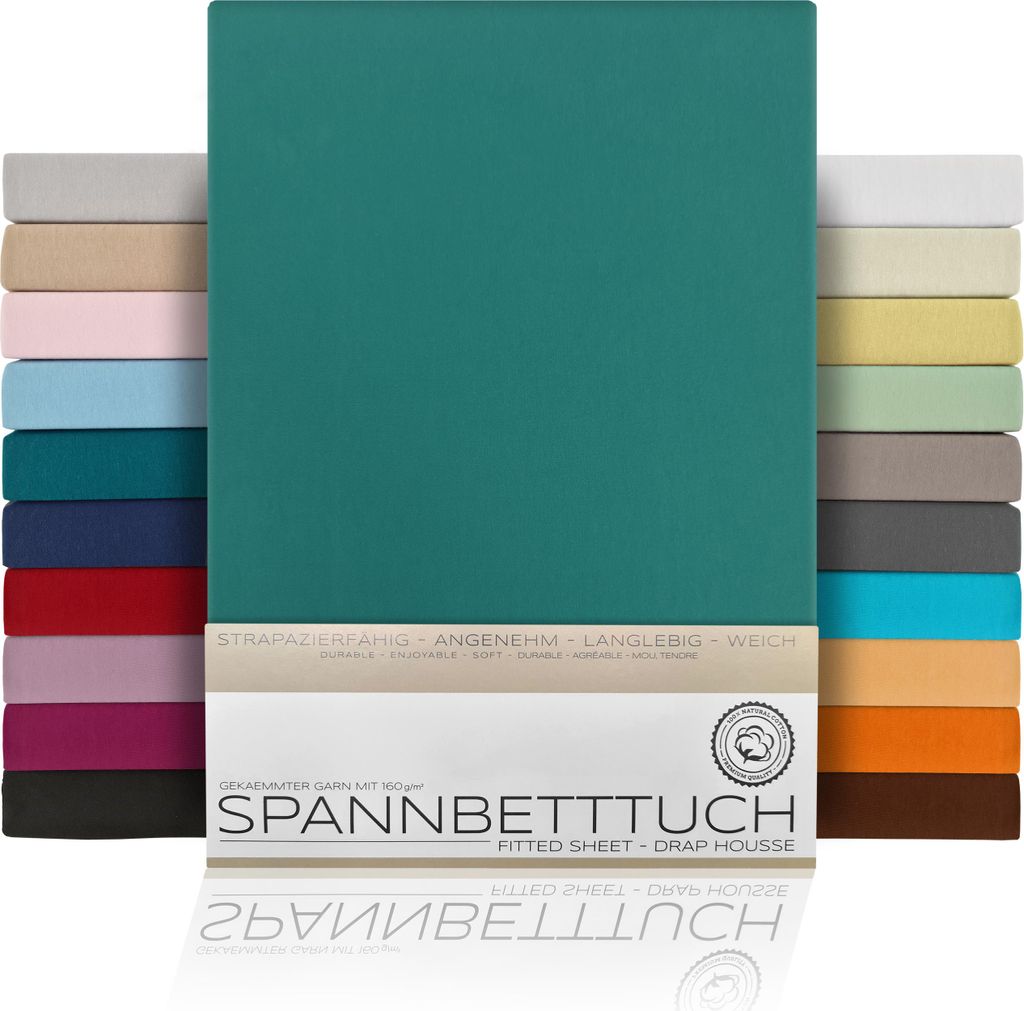 BEAUTEX Spannbetttuch Bettlaken aus gekämmter Baumwolle, Premium Jersey 160g/m², Größe und Farbe wählbar,140x200cm,Petrol, Matratzenart:Boxspr...