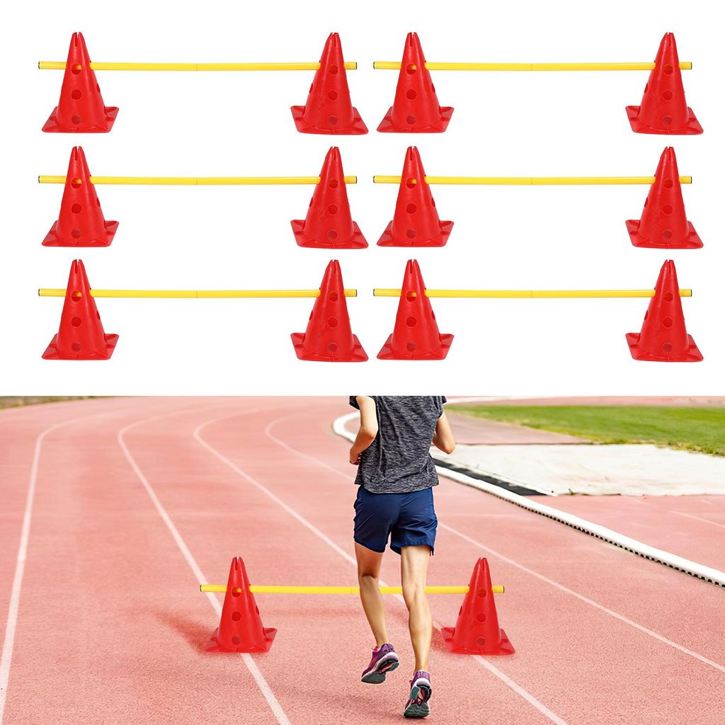 Eikuavons 6er Sports Steckhürdenset 12 Kegel + 6 Stangen Agility Hürden Steckhürden Set, Koordinationstraining für Kinder Hunde Teamsport Fussb...