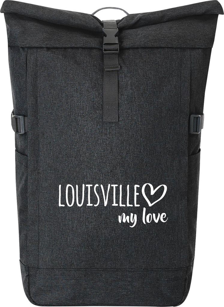 Huuraa Kurierrucksack Louisville my love 30-44 Liter Black Melange Fairtrade Rolltop Rucksack Geschenkidee