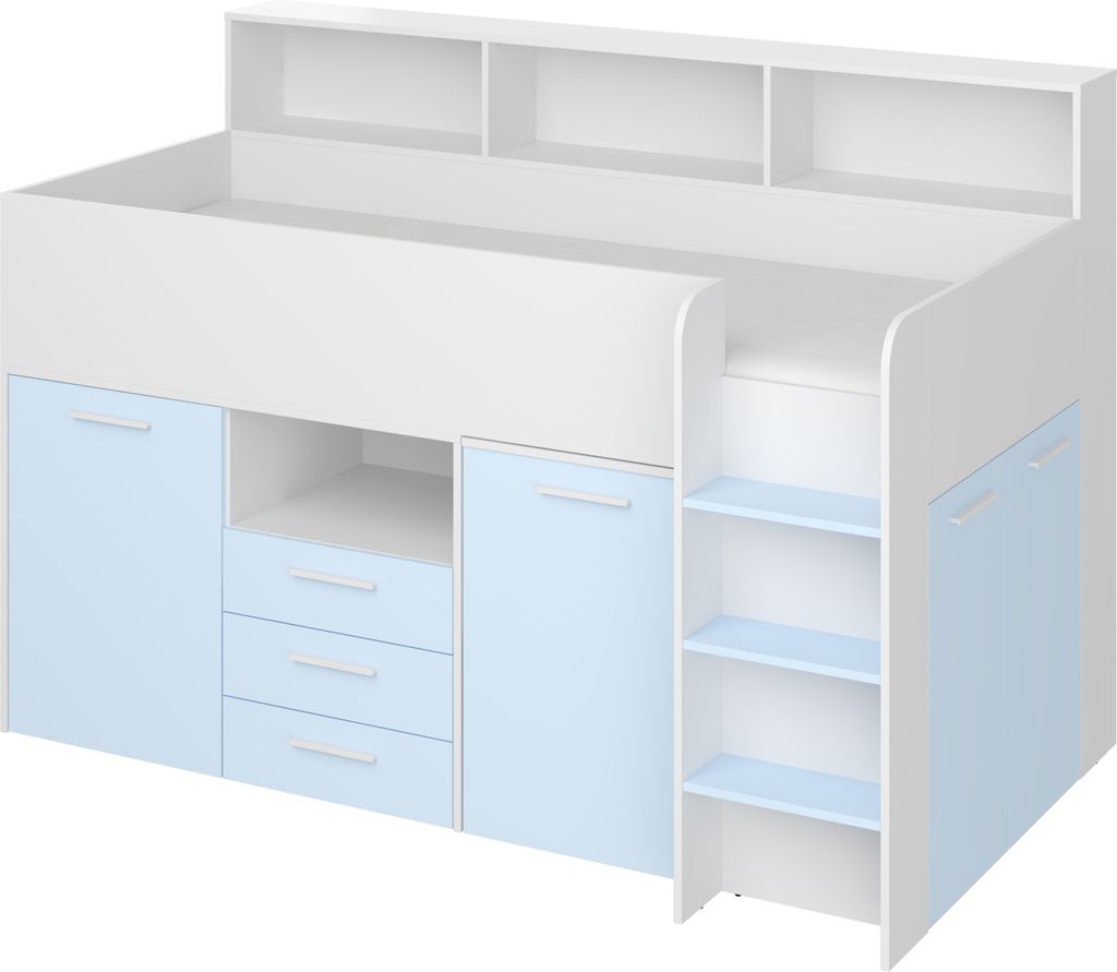 Bett mit Schreibtisch NEO R Rechts 80x200 cm Schlafzimmer-Sets Hochbett Etagenbett weiß / blau