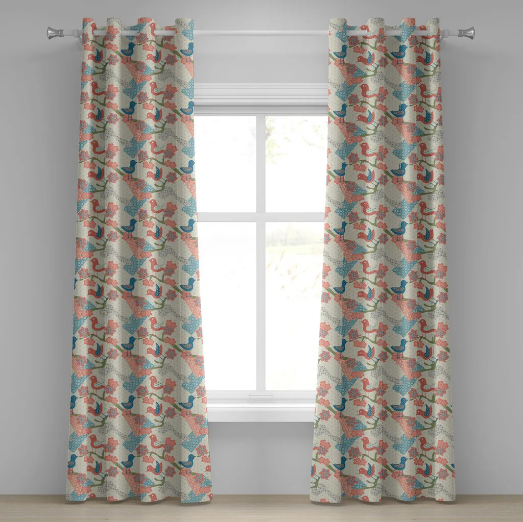 Rideau japonais en tissu satiné motif nature oiseaux et fleurs 280 cm