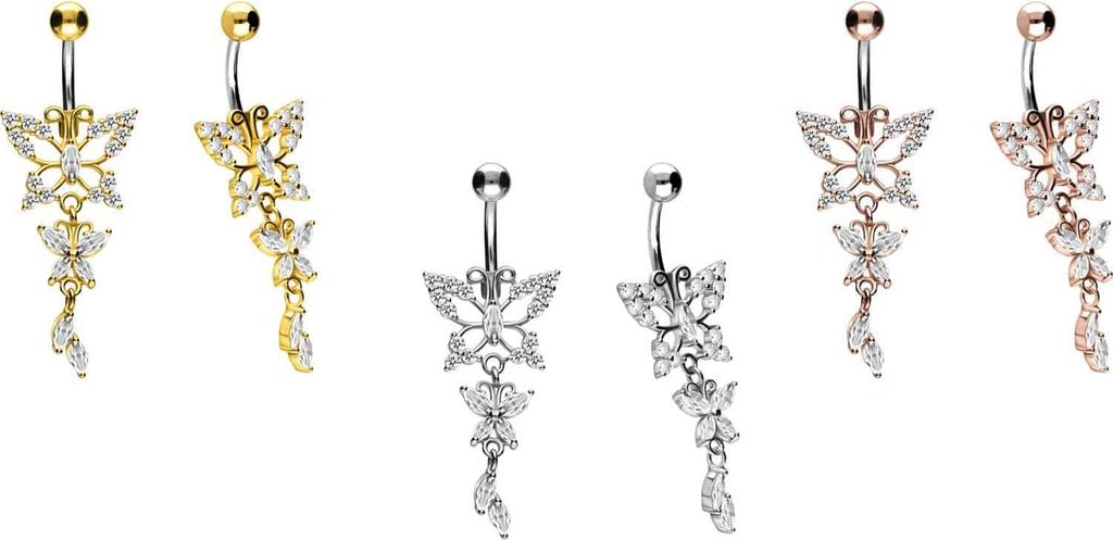 Bauchnabelpiercing Titan Bananabell mit 925er Silber-Design SCHMETTERLING