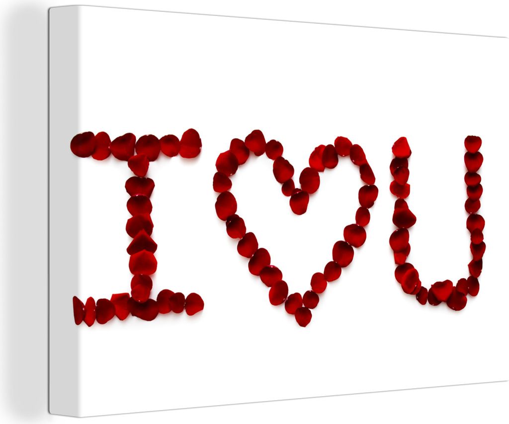 OneMillionCanvasses - Leinwandbilder - 140x90 cm, Ich liebe dich, buchstabiert mit roten Marshmallows, Wandbilder Kunstdruck Wanddekoration - Fot...