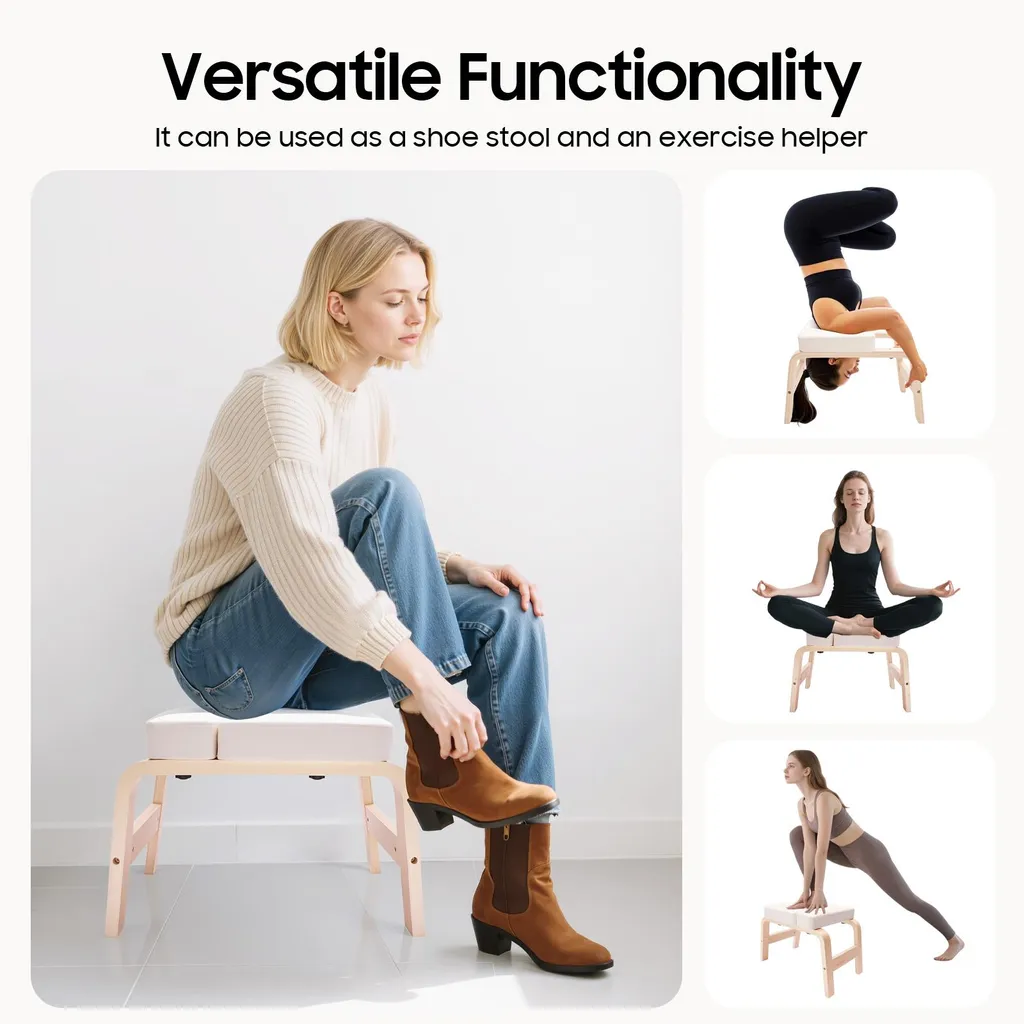Tabouret de yoga pour posture sur la tête - Banc inversion beige 200kg
