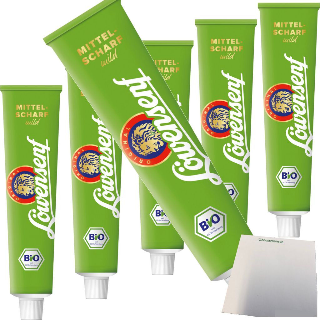 Löwensenf mittelscharf mild 6er Pack (6x200ml Tube) + usy Block