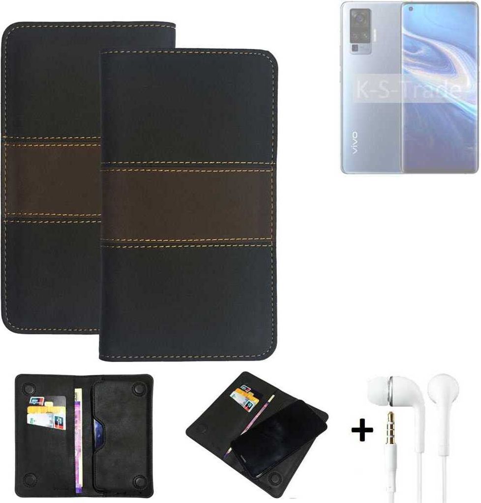K-S-Trade Handyhülle + Kopfhörer kompatibel mit Vivo X51 5G Schutzhülle Walletcase Bookstyle Tasche Schutz Case Hülle Wallet Cover Kunstleder