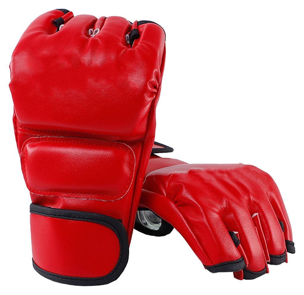 Unisex MMA Gloves Half Finger Boxing Gloves with Open Palms for Combat Fighting Training Red