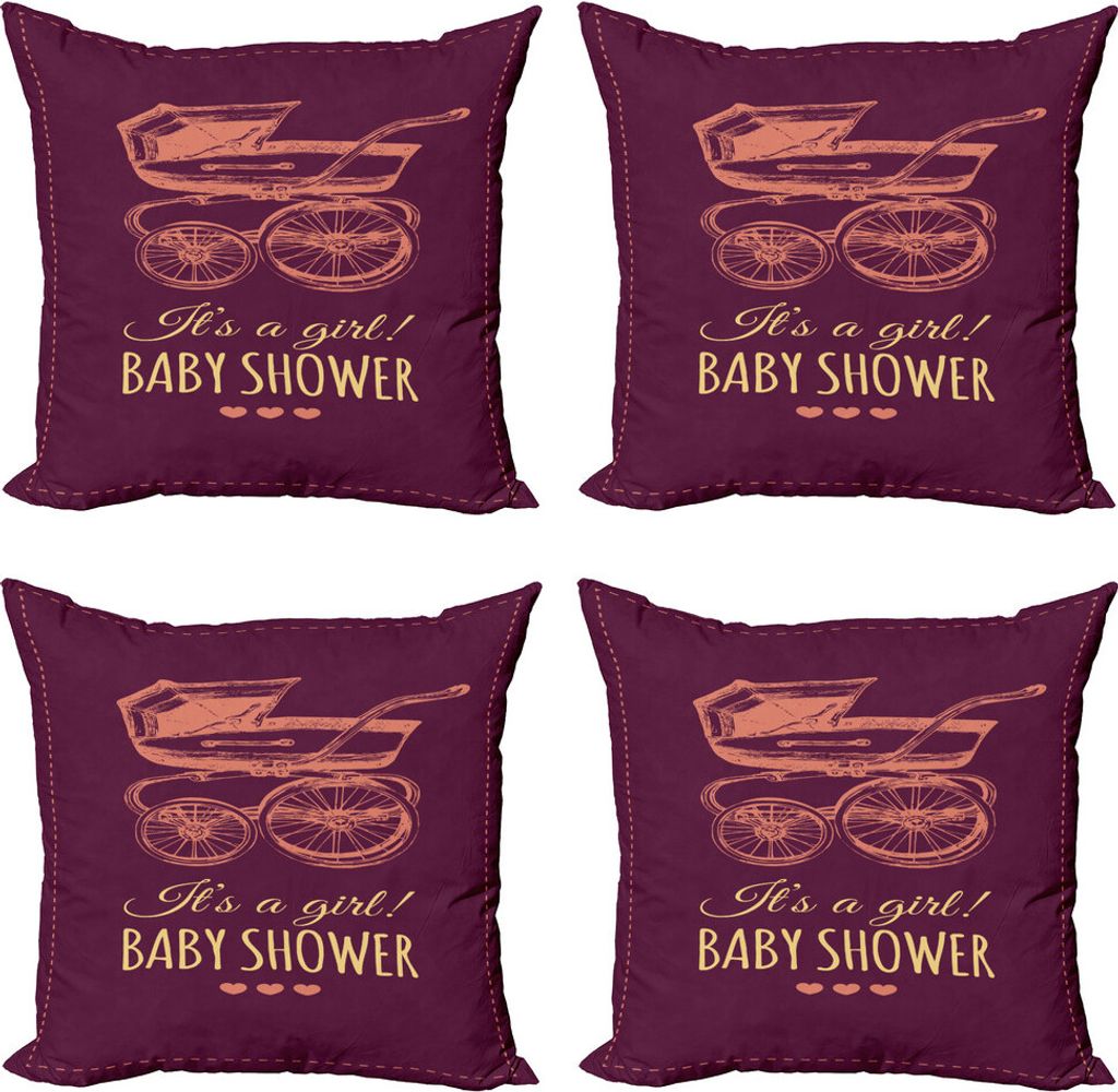 ABAKUHAUS Babydusche Kissenbezug Set (4 Stück), Retro Kinderwagen Mädchen, Moderner Doppelseitiger Digitaldruck, 60 cm x 60 cm, Salmon Plum und Senf