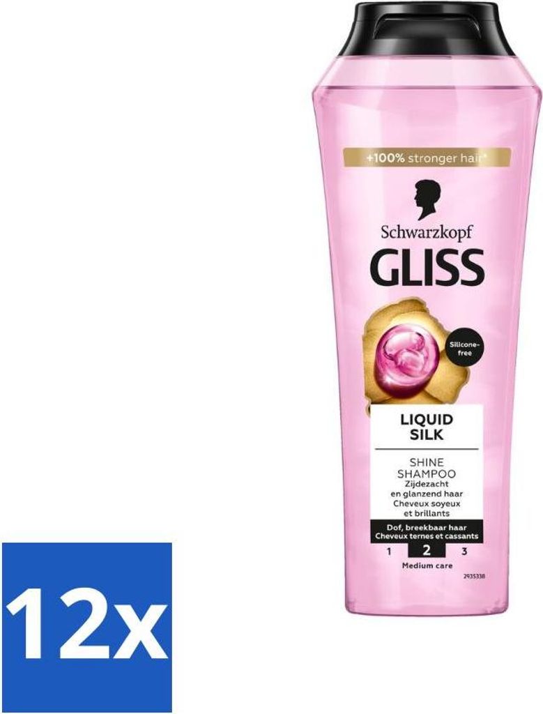 Gliss Shampoo – Liquid Silk – Für glänzendes und seidiges Haar – 250 ml - Vorteilspack - 12 Stücke