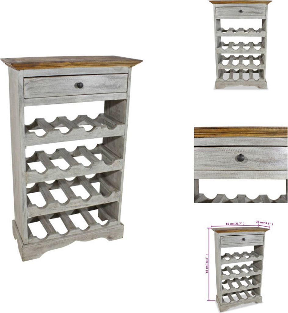 vidaXL Weinregal Recyceltes Massivholz 55 x 23 x 85 cm -  Produktbild 