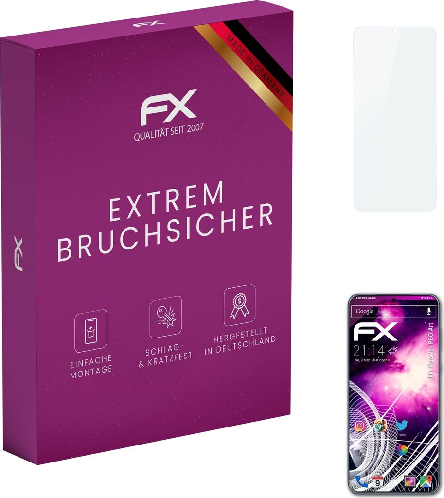 atFoliX FX-Hybrid-Glass Displayfolie kompatibel mit Huawei P60 Art Glasfolie