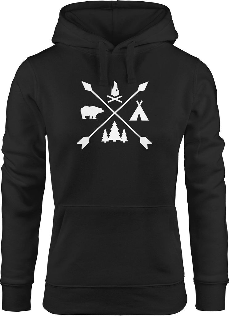 Hoodie Damen Hipster Cross Wandern Camping Abenteuer Adventure Kapuzen-Pullover Frauen Neverless schwarz S