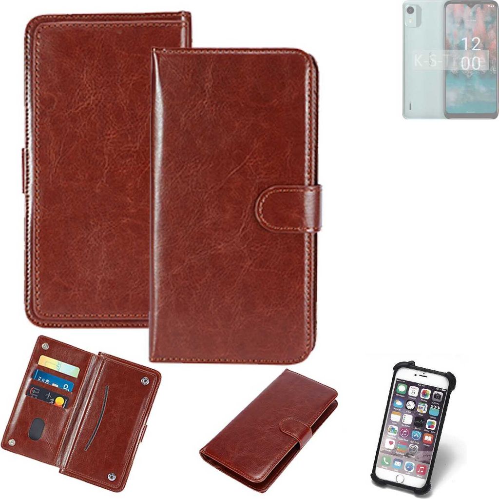 K-S-Trade 360° Hülle kompatibel mit Nokia C12 Pro braun Kunstleder Case BookCase WalletCase Kunstlederederhülle Handyhülle, Rundumschutz Bumper