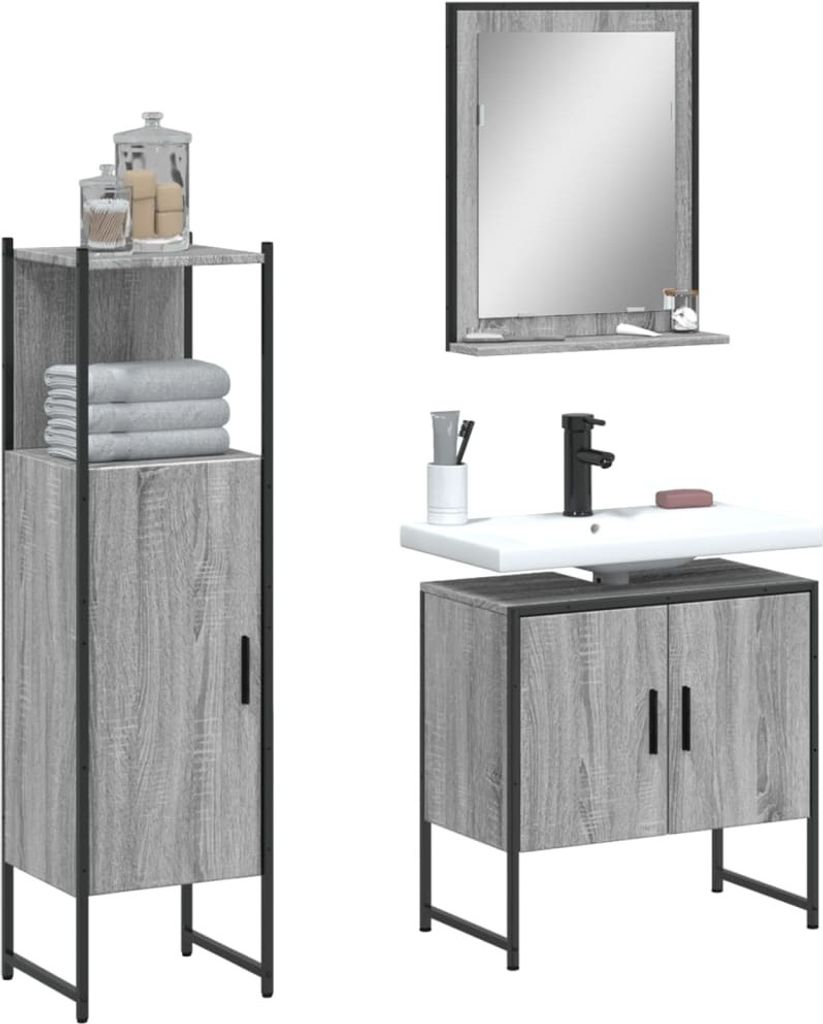 Maison Exclusive - 3-tlg. Badmöbel-Set Grau Sonoma Holzwerkstoff
