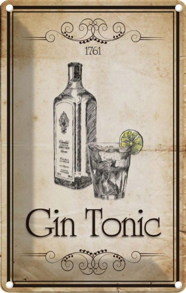 vianmo Blechschild 18x12 cm Alkohol 1761 Gin tonic Essen Trinken Bar Club