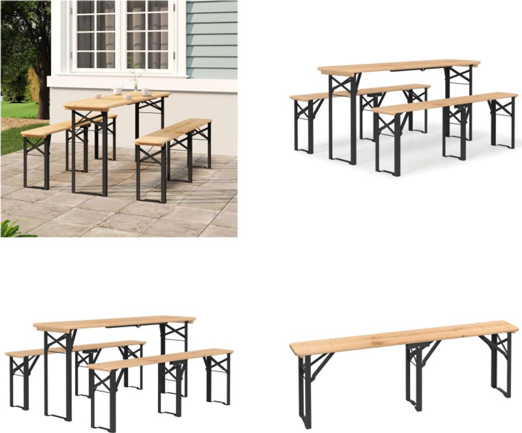 vidaXL 3 tlg. Biertisch Set Klappbar Massivholz Tanne - Biertisch Set - Biertisch Sets - Gartenmöbel - Terrassenmöbel