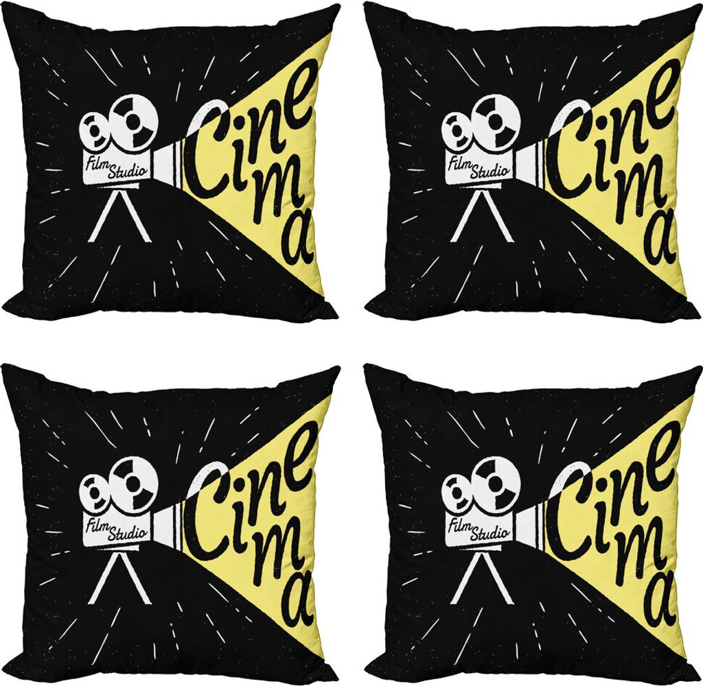 ABAKUHAUS Kino Kissenbezug Set (4 Stück), Grunge Muster, Moderner Doppelseitiger Digitaldruck, 45 cm x 45 cm, Gelb Schwarz Weiß