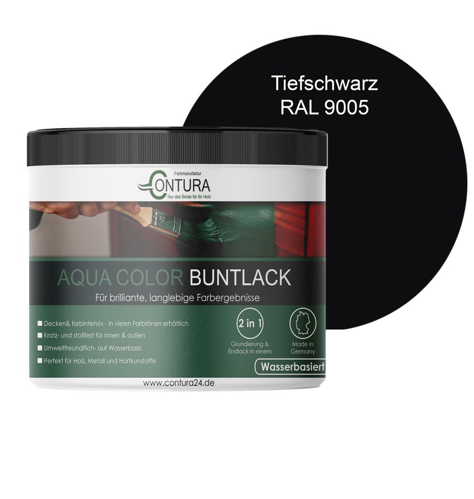 Contura 250ml. Buntlack Lackfarbe Lack Außen Innen Holz Metall Farbe Holzlack Möbellack - RAL 9005 Tiefschwarz