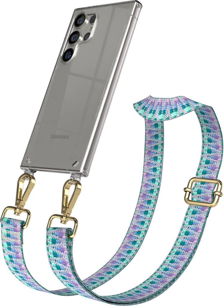 EAZY CASE Handykette - Verstellbarer Trageriemen kompatibel mit Samsung Galaxy S24 Ultra, Handykordel mit transparenter Silikon-Hülle, Karabiner G...