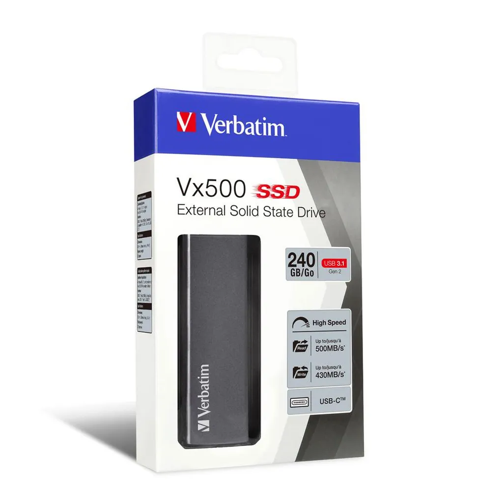 SSD externe Verbatim Vx500 240 Go USB 3.1 Gen 2 Gris Haute Performance