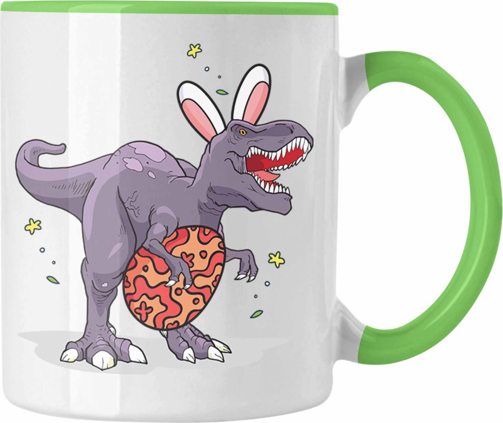 Trendation - Tasse Ostern T-Rex Dino Ostergeschenke Kinder Jugendliche Geschenke Lustige Grafik Osterhase Ostereier Hasenohren (Grün)