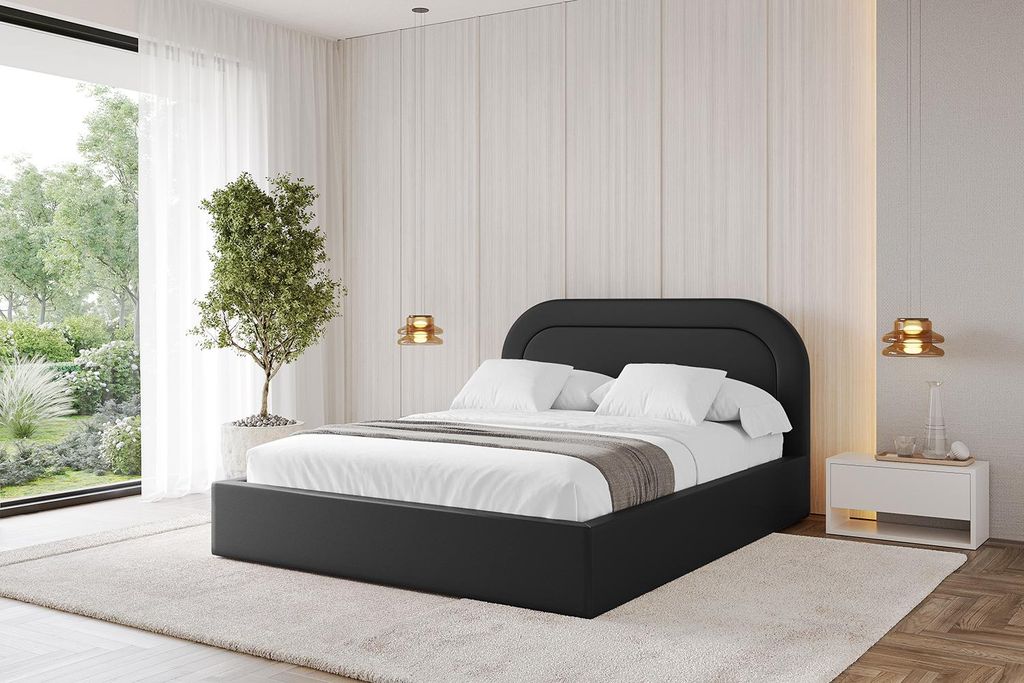 ALTDECOR Polsterbett mit Bettkasten - LERAY - 180x200 Schwarz Kunstleder - Bett ohne Matratze - Doppelbett mit Stauraum und Latternrost - Boxbett m...