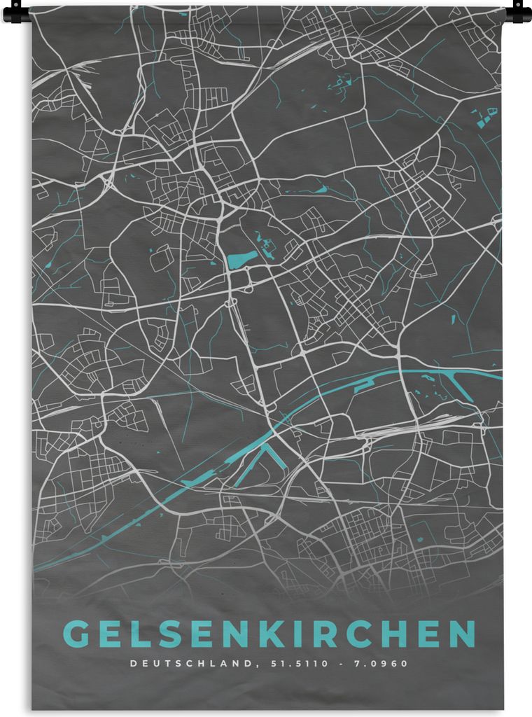 MuchoWow Wandteppich Wandbehang Deutschland - Blau - Gelsenkirchen - Stadtplan - Karte 120x180 cm Tapisserie Dekoration Wandtuch - Schlafzimmer -...