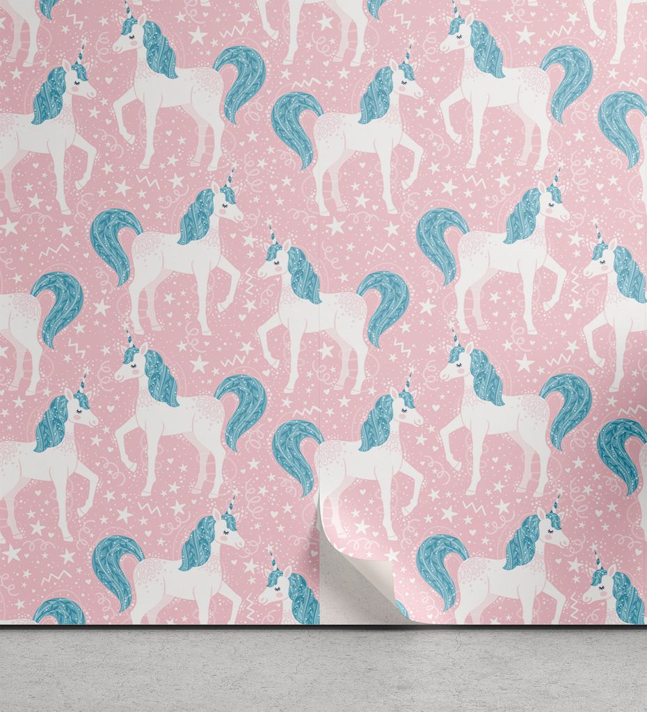 ABAKUHAUS Unicorn-Party abziehbare & klebbare Tapete für Zuhause, Pferd, selbstklebendes Wohnzimmer Küchenakzent, 33 cm x 250 cm, Rose Sea Blau W...
