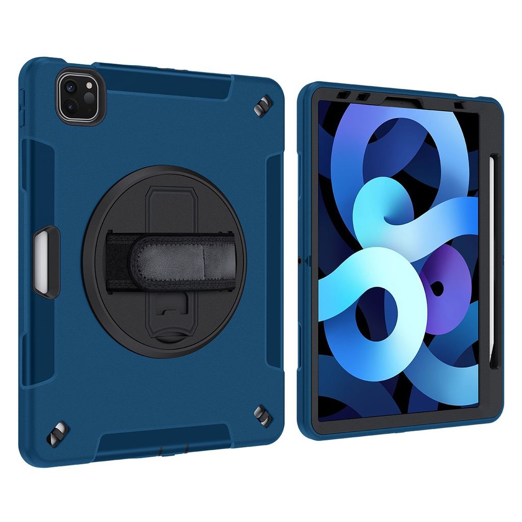 4in1 Case für Apple iPad Air 4 4th Generation A2072/A2316/A2324/A2325 10.9 2020/2022 Zoll Hülle Stoßfest Schutz + Standfuß + Handbefestigung Du...