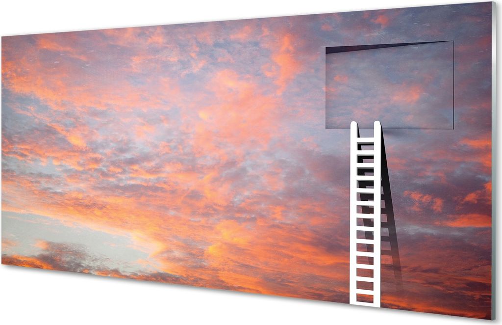 Glasbilder 100x50 Wandkunst Leiter Sonnenuntergang Himmel