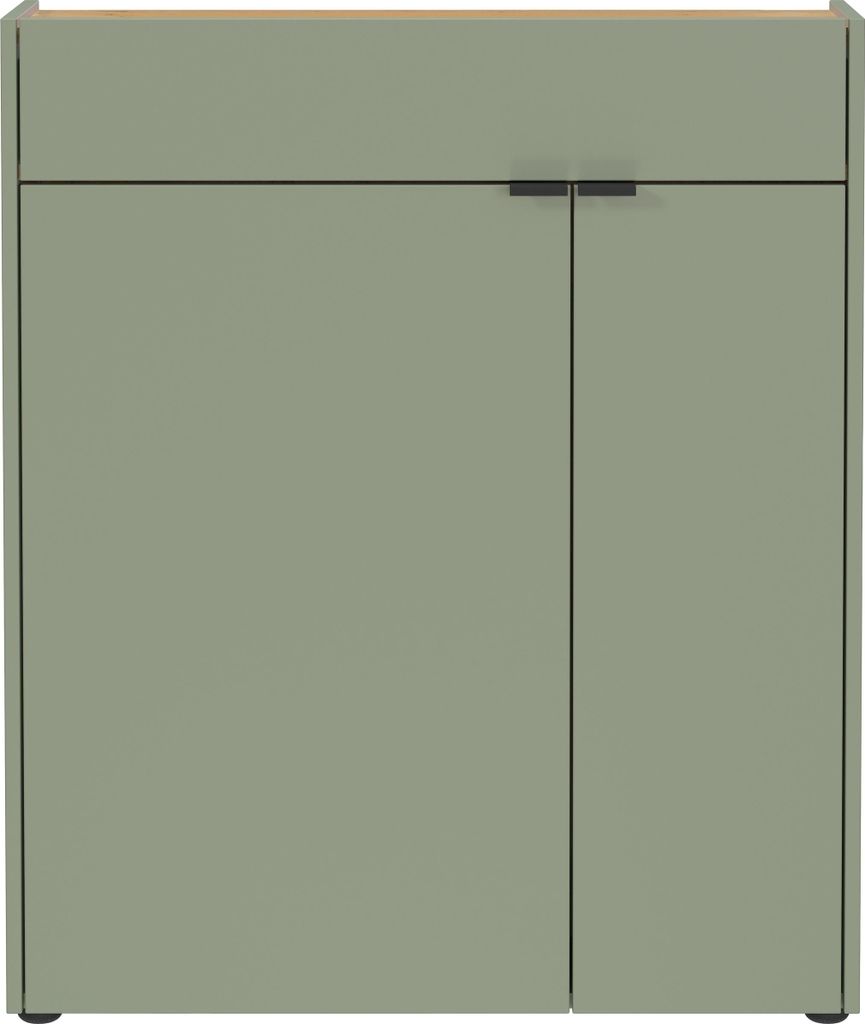 Schuhkommode >GW-AMECA< 2 Türen, 1 Schub, Taupegrün / Navarra-Eiche-Nachbildung - 83x99x22cm (BxHxT)