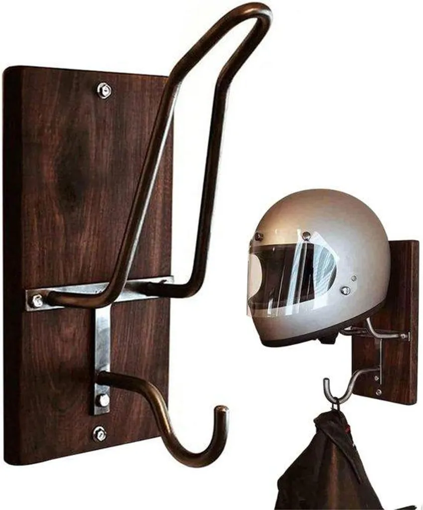 Support Casque Moto Mural avec Crochet de Suspension pour Blouson Cuir