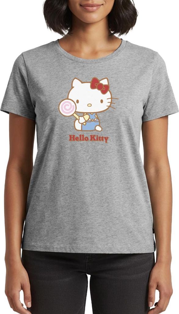 Spreadshirt Hello Kitty Mit Lollipop Frauen Premium T-Shirt, 5XL, Grau meliert