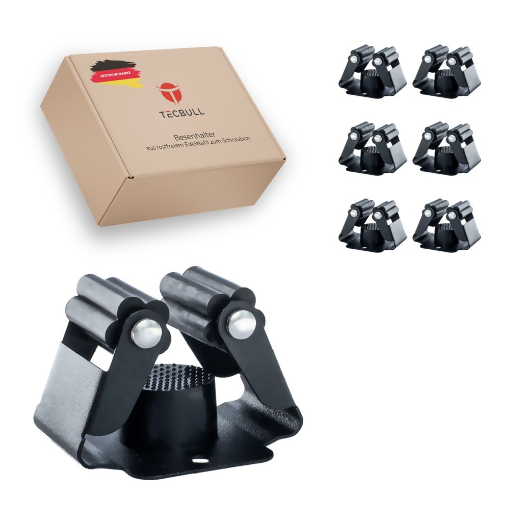 TECBULL® 6 Besenhalter Edelstahl - Schwaz, Mopp Halter, Produktbild 
