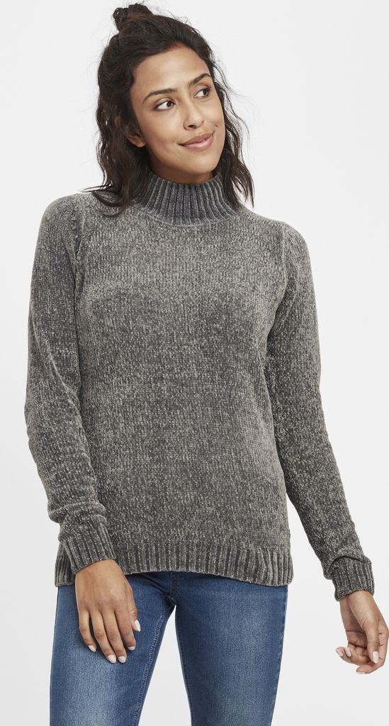 OXMO OXEstella Damen Strickpullover Grobstrick Pullover mit Stehkragen