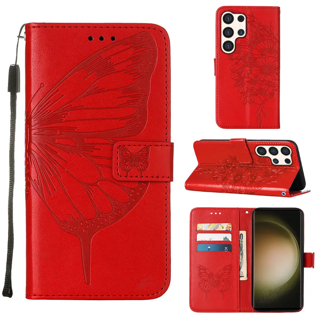 Custodia Samsung S24 Ultra Antiurto: Pelle, Portacarte e Stand Rosso
