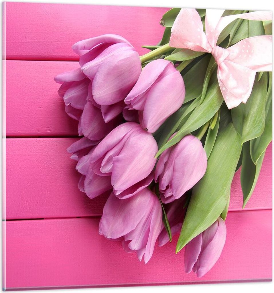 Bilder auf glas - Tulpen Blumenstrauß Garten - 60x60cm - Glasbilder - Wandbilder - Kunstdruck - zum Aufhängen bereit - Wanddekoration aus Glas - ...