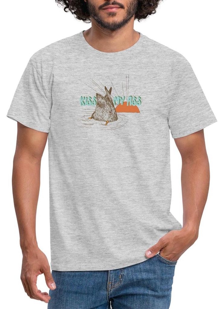 Spreadshirt Kiss My Ass | Freche Ente Humor Männer T-Shirt, 4XL, Grau meliert