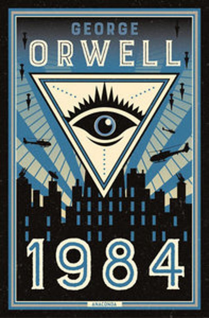 A stylized book cover for George Orwell's '1984'.