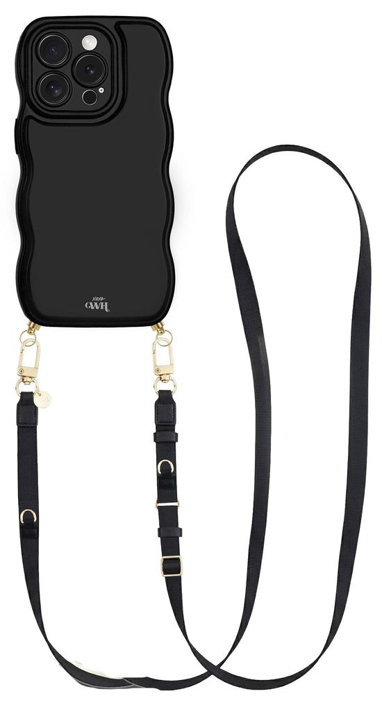 Glossy Wavy Cord Hülle Black - Lanyard Strap (Black) - Kompatibel mit iPhone 14 Pro Max