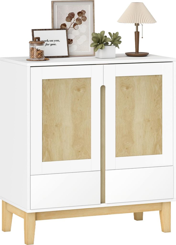 ZMH Sideboard Aufbewahrungsmöbel mit 2 Türen 2 Schubladen und verstellbarem Regalboden 80 x 40 x 86 cm weiß und Eiche