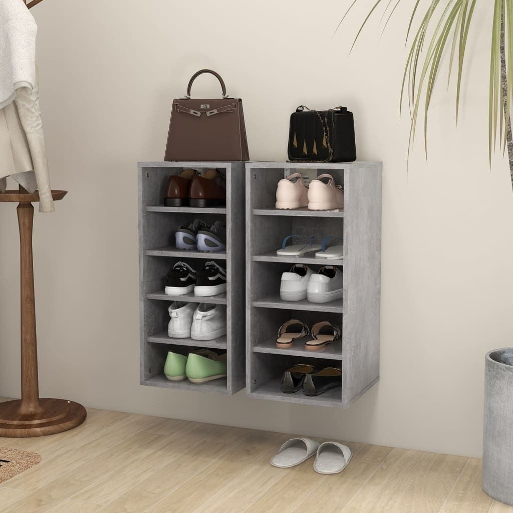 "im Angebot" Schuhschränke 2 Stk. Betongrau 31,5x35x70 cm Holzwerkstoff - Schuhregale CC20848