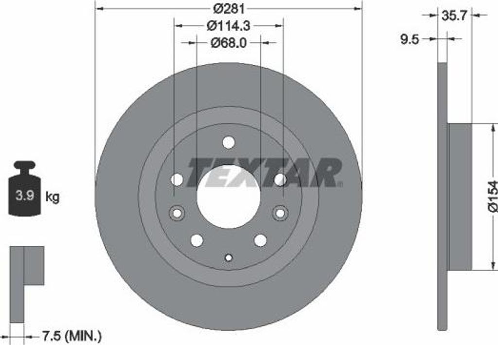 2x TEXTAR Bremsscheibe 92293703 für MAZDA CX-3 (DK) 35 7mm 3 9kg 281mm