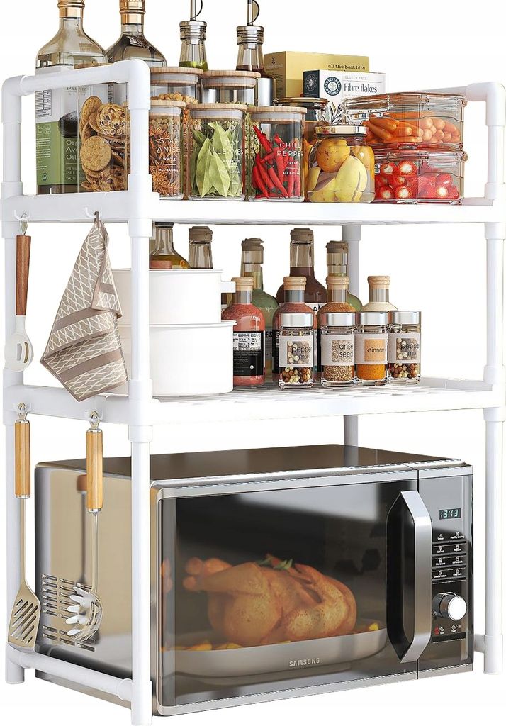 Küchenregal für Mikrowelle Organizer Schrank weiß 3 Ebenen 48cm Regal